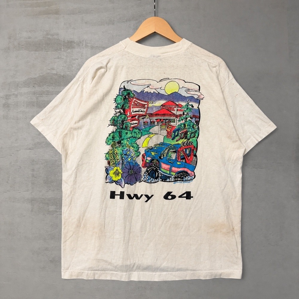 Vintage‎ Screen Stars Best Sonic Drive In Shirt White 80s Hwy 64 Graphic XXL